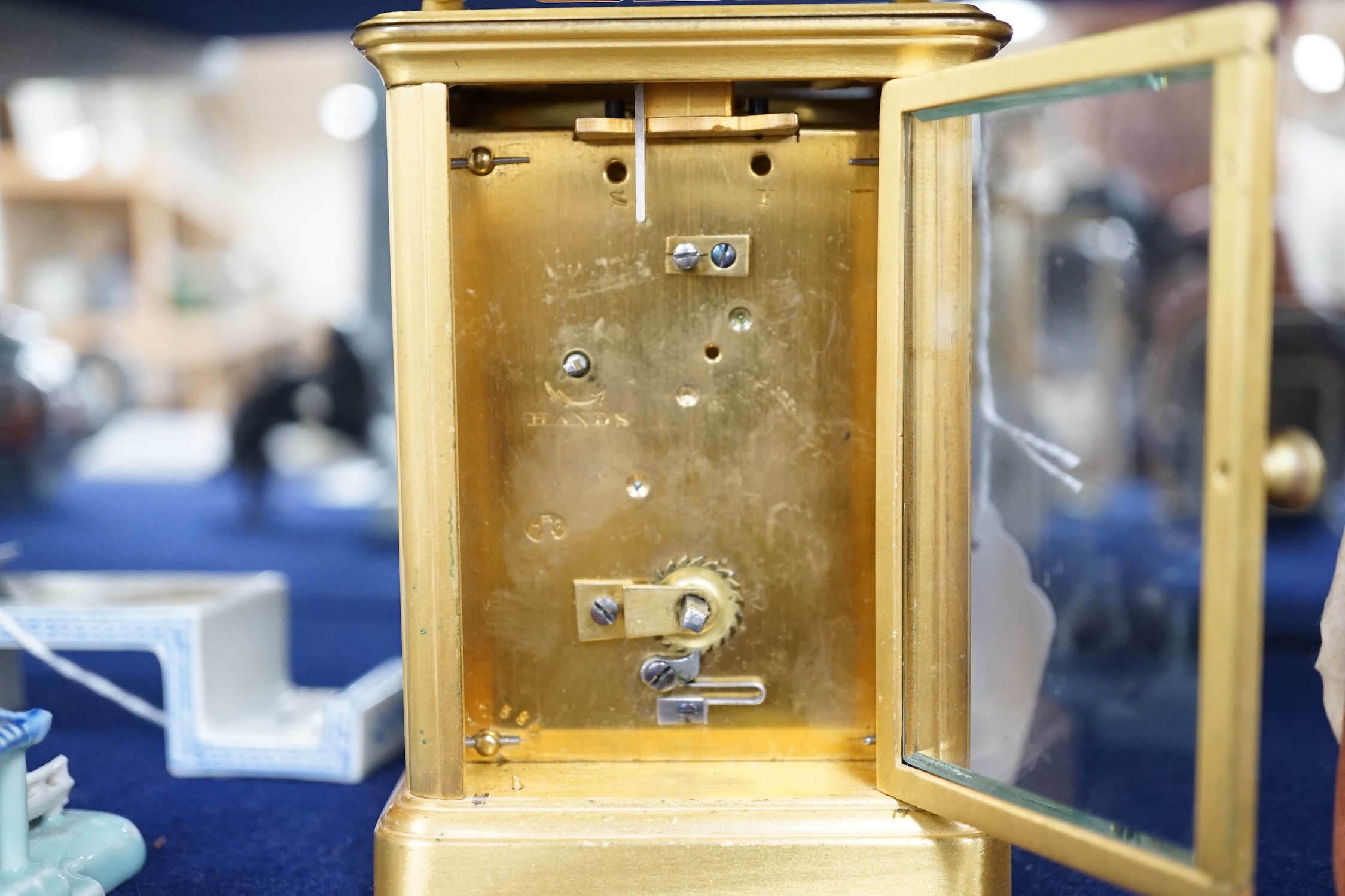 An early 20th century lacquered brass carriage timepiece marked Goldsmiths Alliance, London 17554